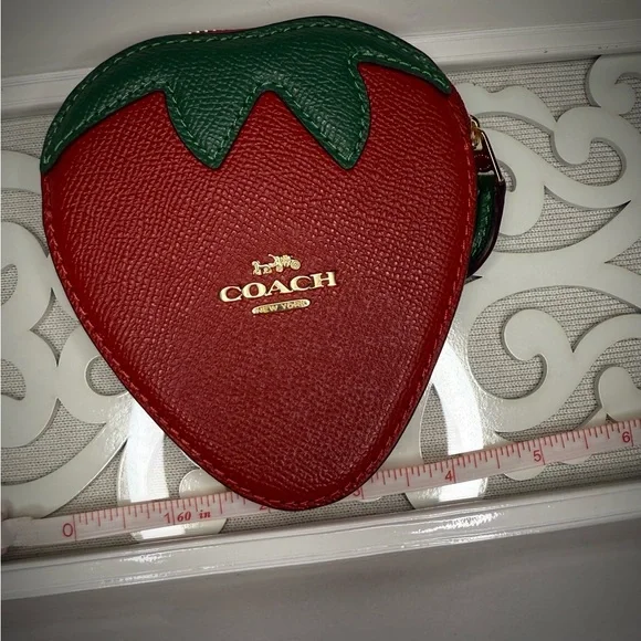 NWT Coach Strawberry Coin Case, Bold Red | Mini Cosmetic Case - Picture 3 of 8